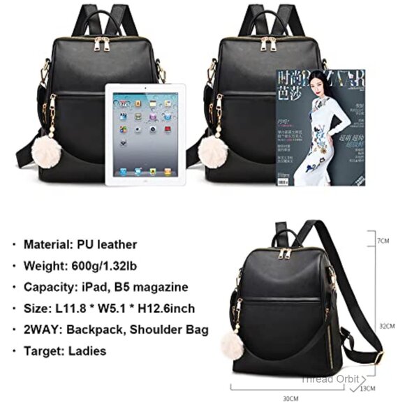 PU Leather Waterproof Backpack Purse with 10 Pockets for Travel main image 5